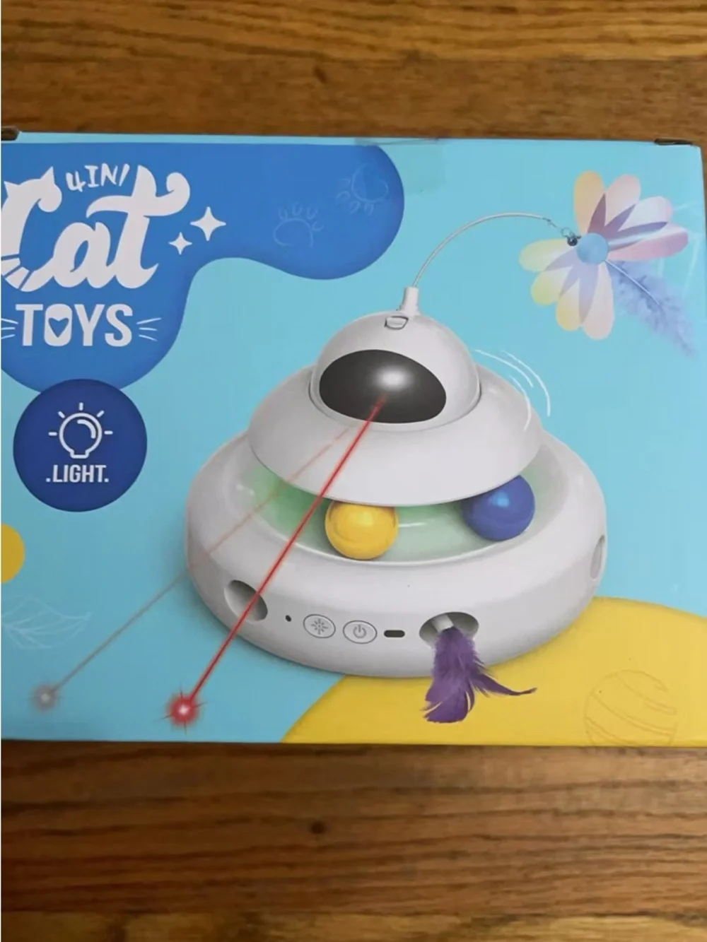 Brand new Interactive Cat Toy with Laser, Feathers & Track Balls - White